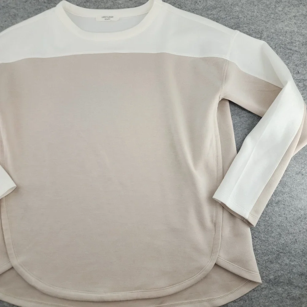 Cable & Gauge Studio Medium | Beige White Colorblock Modal Blend Pullover Women